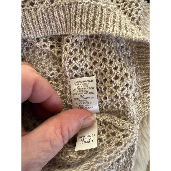 J Jill Sweater Womens Medium Beige Linen Blend Knit Open Knit Lagenlook Coastal - Picture 8 of 9